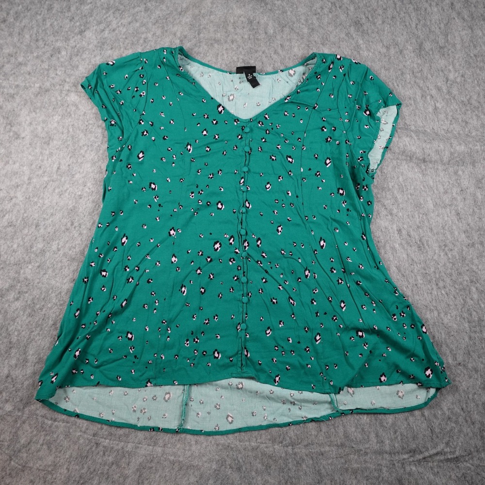 Torrid Top Women 3X Green Leopard Print V Neck Corset Back Lace Up Tunic